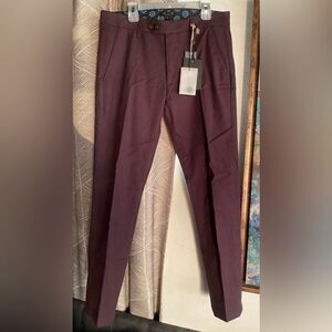 NWT Ted Baker Textured Slim Fit Trousers Pants Purple Size 30L $179